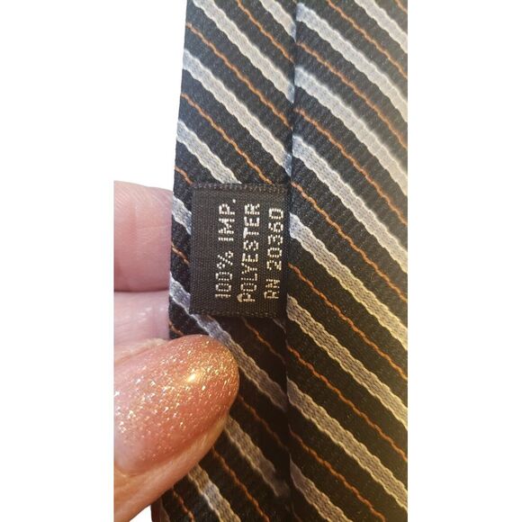 Duxbury Ltd Mens Neck Tie Black‎ Gray Repp Striped 100% Polyester Made in USA - Picture 9 of 12